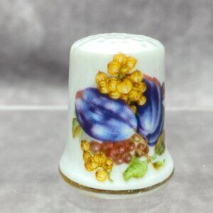 Vintage Porcelain Thimble With Hand-Painted Fruit Design & Gold Trim